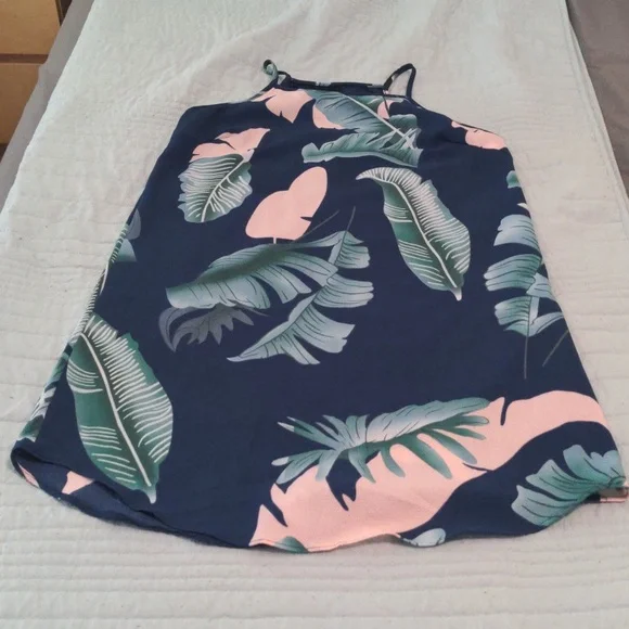 EUC✨medium high neck blue tropical print spaghetti strap dress - Picture 11 of 13